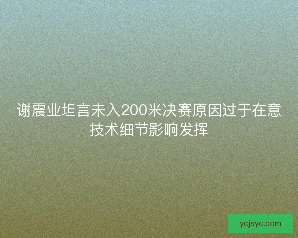 谢震业坦言未入200米决赛原因过于在意技术细节影响发挥